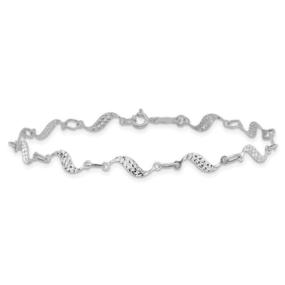 14K White Gold Diamond-cut Wavy Link Bracelet