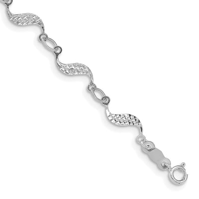 14K White Gold Diamond-cut Wavy Link Bracelet