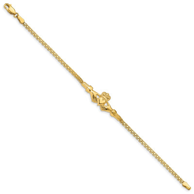 14K Polished Claddagh and Bismark Chain Bracelet