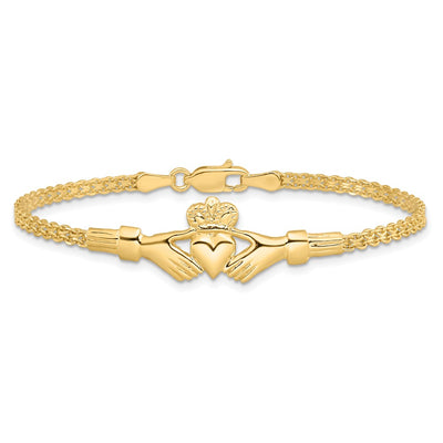 14K Polished Claddagh and Bismark Chain Bracelet