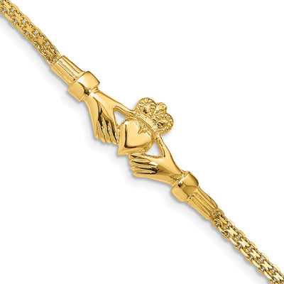 14K Polished Claddagh and Bismark Chain Bracelet
