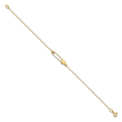 14K Safety Pin with Heart Bracelet
