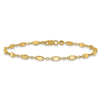14K Polished Fancy Square Link Bracelet, 7.5 x 3mm