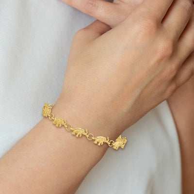 14K Polished and Textured Elephant Bracelet