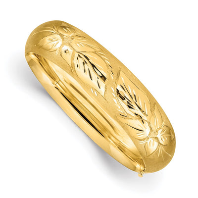 14K 11/16 Oversize Florentine Engraved Hinged Round Bangle Bracelet