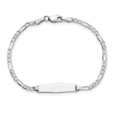 14K White Gold Polished Solid Chain/Solid Plate Figaro Link Soft Diamond Shape 19.5x5.5mm Plate Baby/Child ID Bracelet