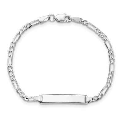 14K White Gold Polished Solid Chain/Solid Plate Figaro Link 20x4.5mm Plate Baby/Child ID Bracelet