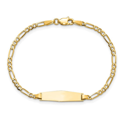14K Polished Solid Chain/Solid Plate Figaro Link Soft Diamond Shape Plate ID Bracelet