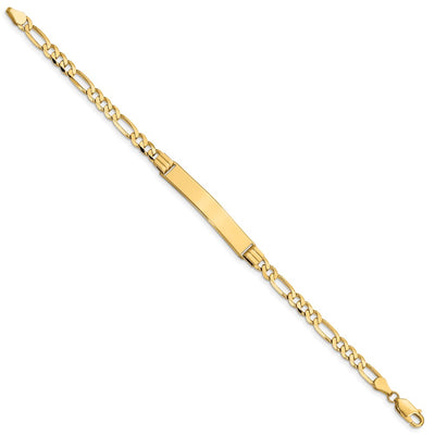 14K Polished Solid Chain/Solid Plate Figaro Link Plate ID Bracelet