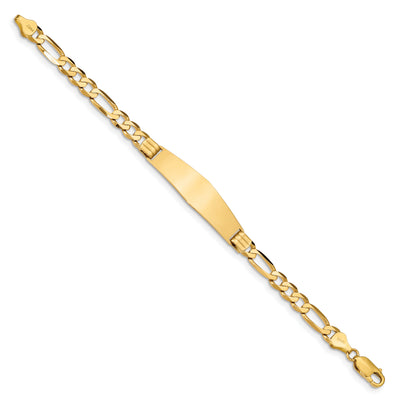 14K Polished Solid Chain/Solid Plate Figaro Link Soft Diamond Shape Plate ID Bracelet