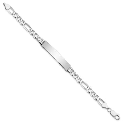14K White Gold Polished Solid Chain/Solid Plate Figaro Link Plate ID Bracelet