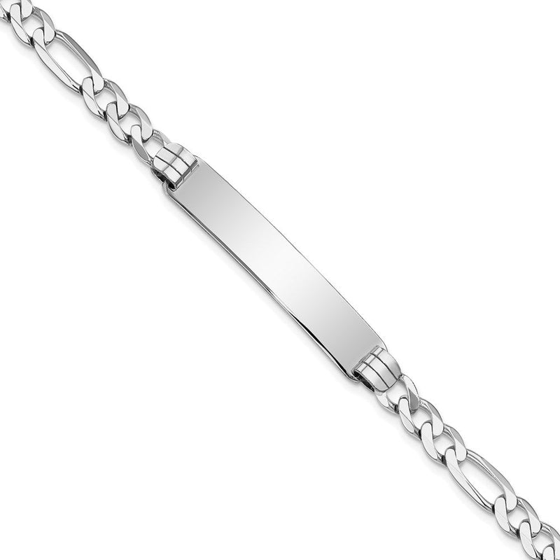 14K white gold figaro link plate ID bracelet