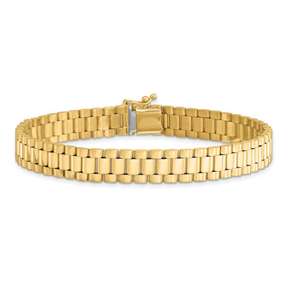 14K Polished and Satin Mens Fancy Link Bracelet, 8 x 8mm