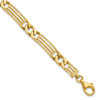 14K Polished Fancy Curb Link and Bars Bracelet