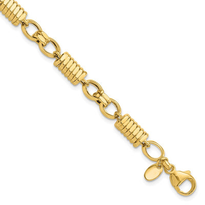 14K Polished and Grooved Fancy Link Mens Bracelet