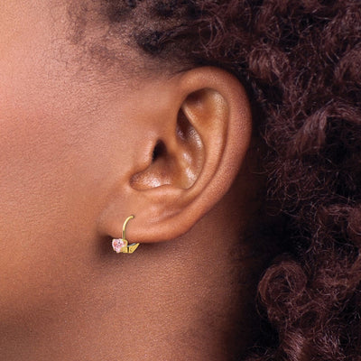14K Madi K Leverback Pink CZ Earrings