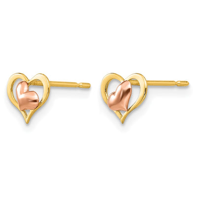 14K Yellow & Rose Gold Madi K Children's Heart Post Earrings, 6 x 8mm
