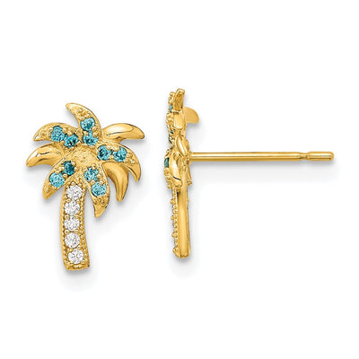 14K Madi K Blue & Clear CZ Palm Tree Post Earrings