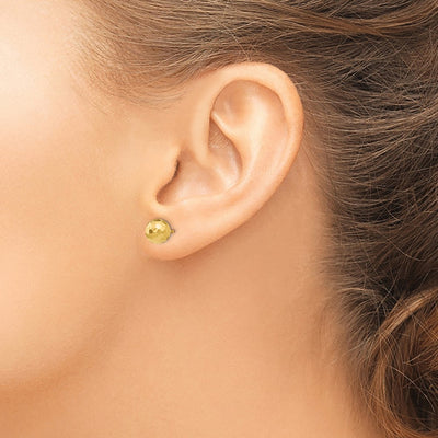 14K Gold Polished and Diamond Cut Ball Post Earrings, 7 x 7mm