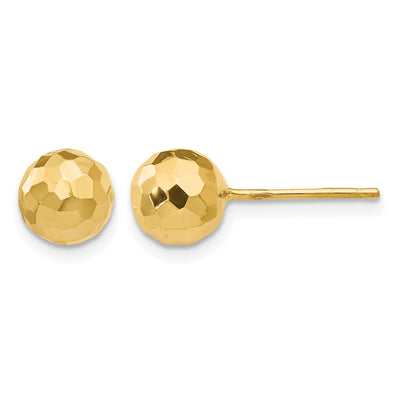 14K Gold Polished and Diamond Cut Ball Post Earrings, 7 x 7mm