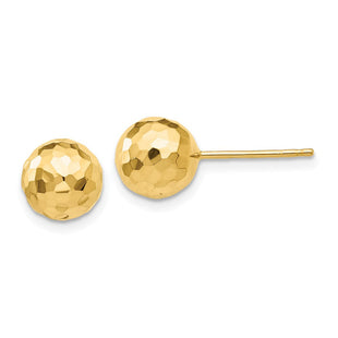 14K Gold Polished and Diamond Cut Ball Post Earrings (Style H1013)