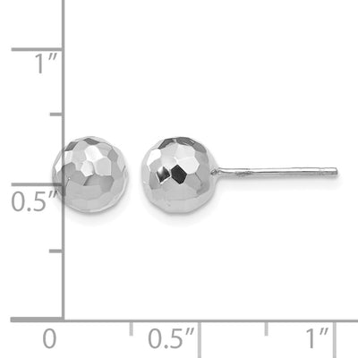 14K White Gold Polished Diamond Cut Ball Post Earrings, 7 x 7mm