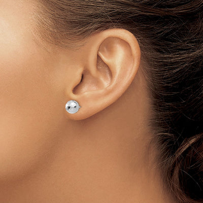 14K White Gold Polished Diamond Cut Ball Post Earrings, 8 x 8mm