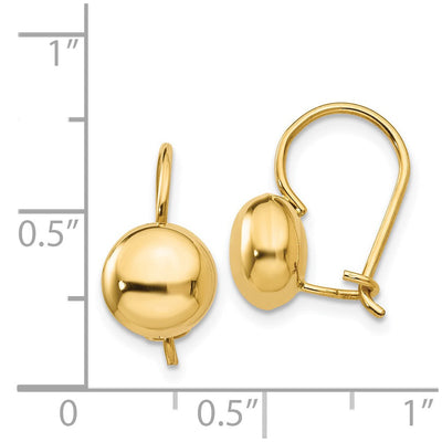 14K Polished Button Kidney Wire Earrings, 8 x 8mm