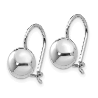 14K White Polished Button Kidney Wire Earrings, 8 x 8mm