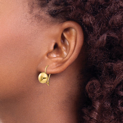 14K Polished Button Kidney Wire Earrings, 10.5 x 10.5mm