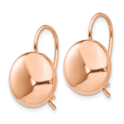 14K Rose Polished Button Kidney Wire Earrings, 12 x 12mm