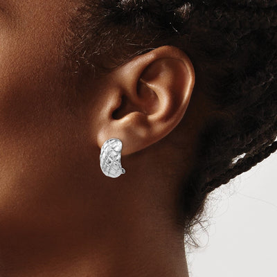 14K White Gold Polished Quilted Non-pierced Omega Back Earrings