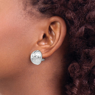 14K White Gold Hammered Non-pierced Earrings
