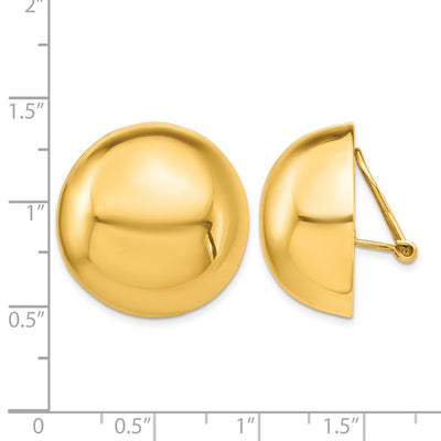 14K Omega Clip Half Ball Non-pierced Earrings, 24 x 24mm