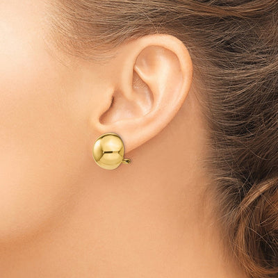 14K Omega Clip Half Ball Non-pierced Earrings, 16 x 16mm