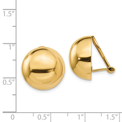 14K Omega Clip Half Ball Non-pierced Earrings, 16 x 16mm
