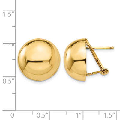 14K Omega Clip Half Ball Earrings, 16 x 16mm