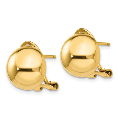 14K Omega Clip Half Ball Earrings, 12 x 12mm