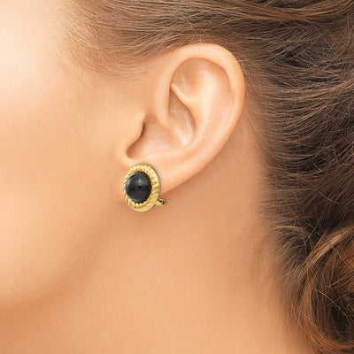 14K Omega Clip Non-Pierced Onyx Earrings
