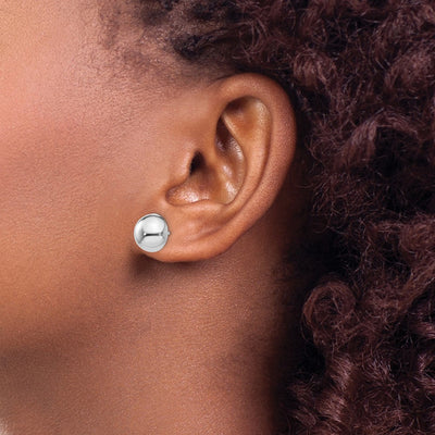 14K White Gold Half Ball Post Earrings, 10 x 10mm