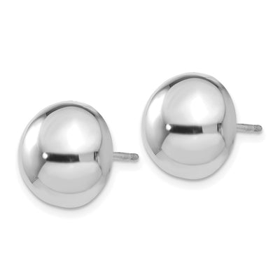 14K White Gold Half Ball Post Earrings, 12 x 12mm