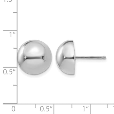 14K White Gold Half Ball Post Earrings, 12 x 12mm
