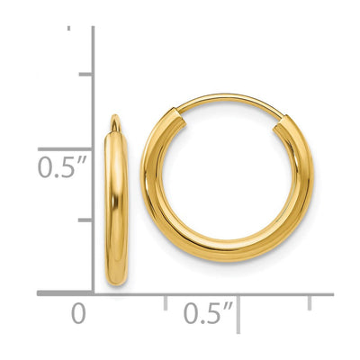 14K Polished Round Endless Hoop Earrings, 16 x 2mm