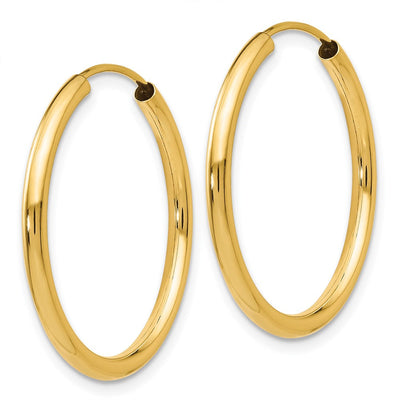 14K Polished Round Endless Hoop Earrings, 25 x 2mm