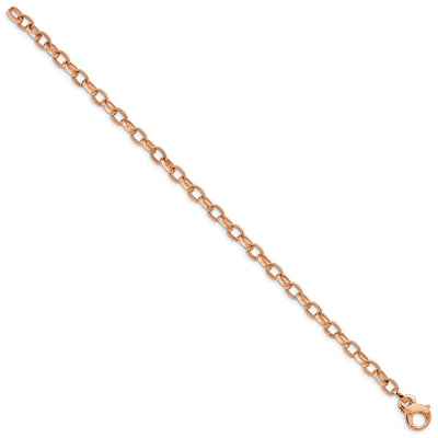 14K Rose Gold Hand Polished with Ridged Edge Fancy Link Fancy Lobster Clasp Bracelet