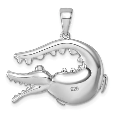 Sterling Silver Rhodium-plated Polished Green Crystal Alligator Pendant