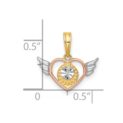 14K with White Rhodium and Rose-tone Heart With Wings Charm