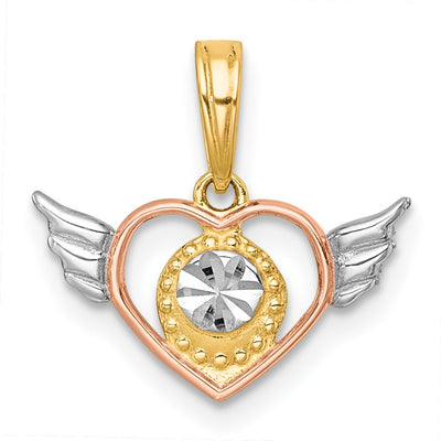 14K with White Rhodium and Rose-tone Heart With Wings Charm