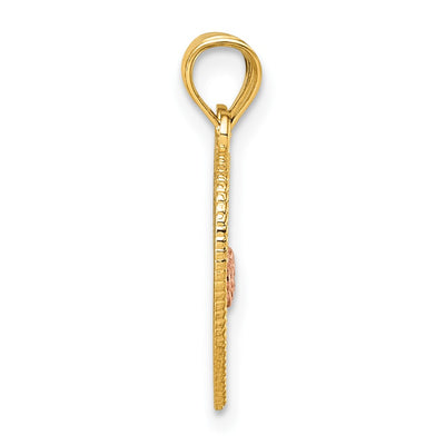 14K Two-tone Polished Break-Apart Heart With TE AMO And Roses Pendant