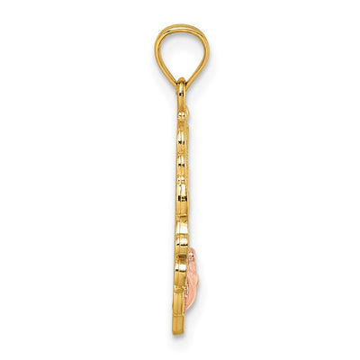 14K Two-tone and White Rhodium Polished GRANDMA Rose Oval Pendant